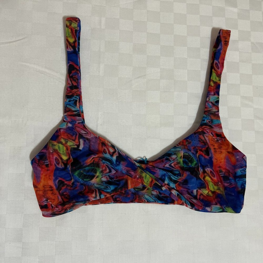 Gonza Twist Bikini Top Size Small Virginia Print Orange Blue